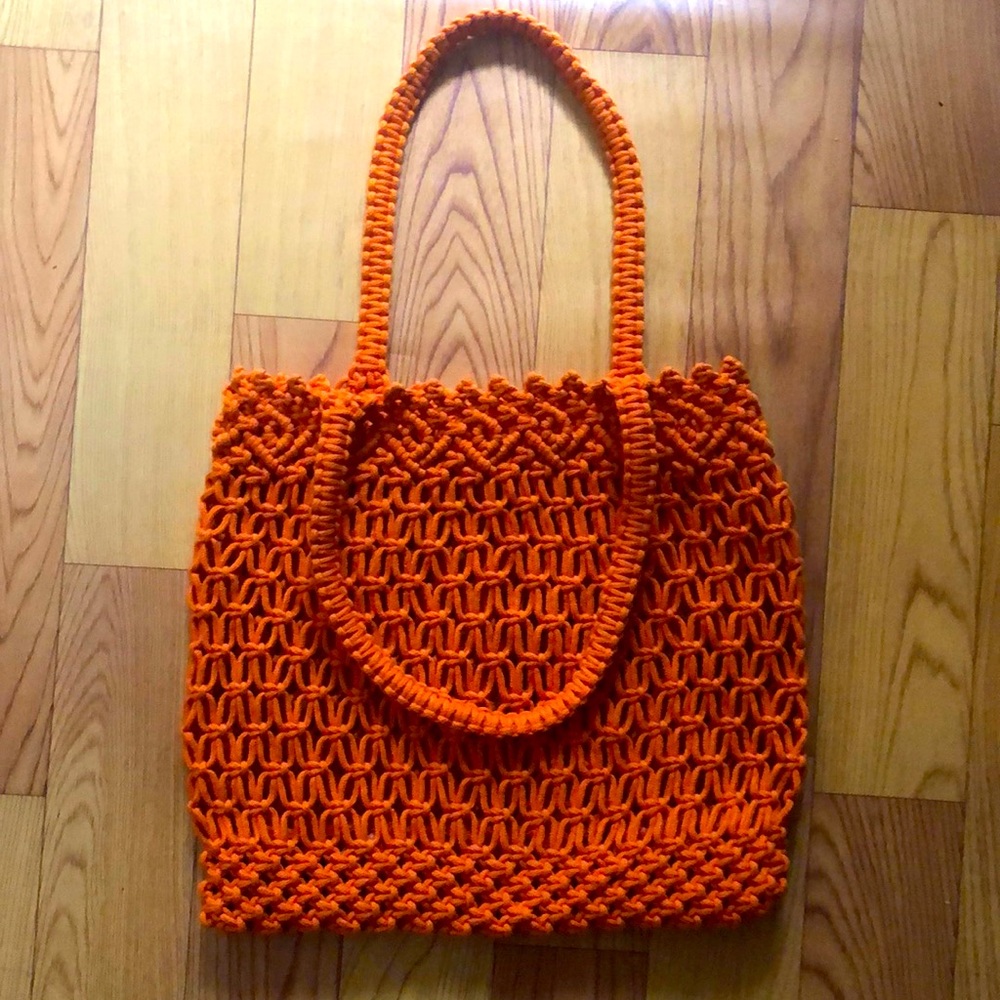 Fashionable Orange Handmade Crochet Bag (New).